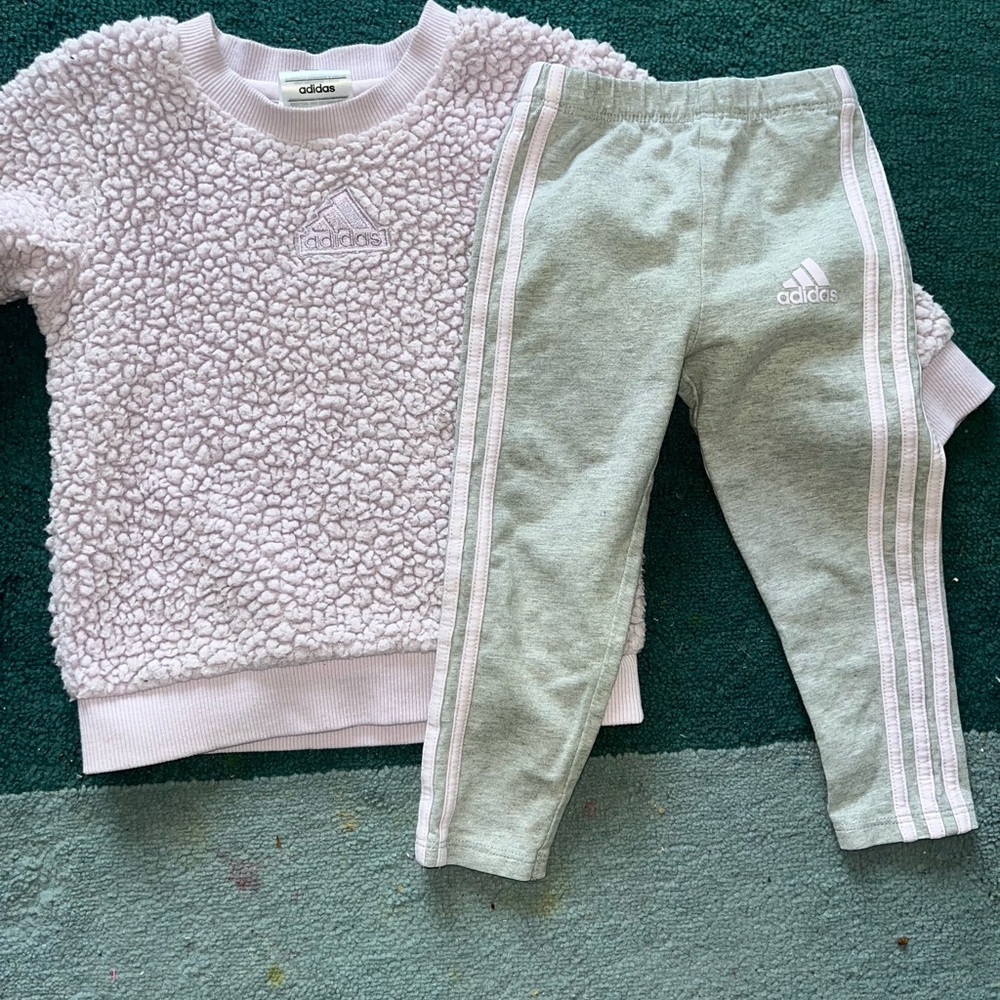adidas kids Lavender Sherpa Sweatshirt & Gray Logo Joggers Set